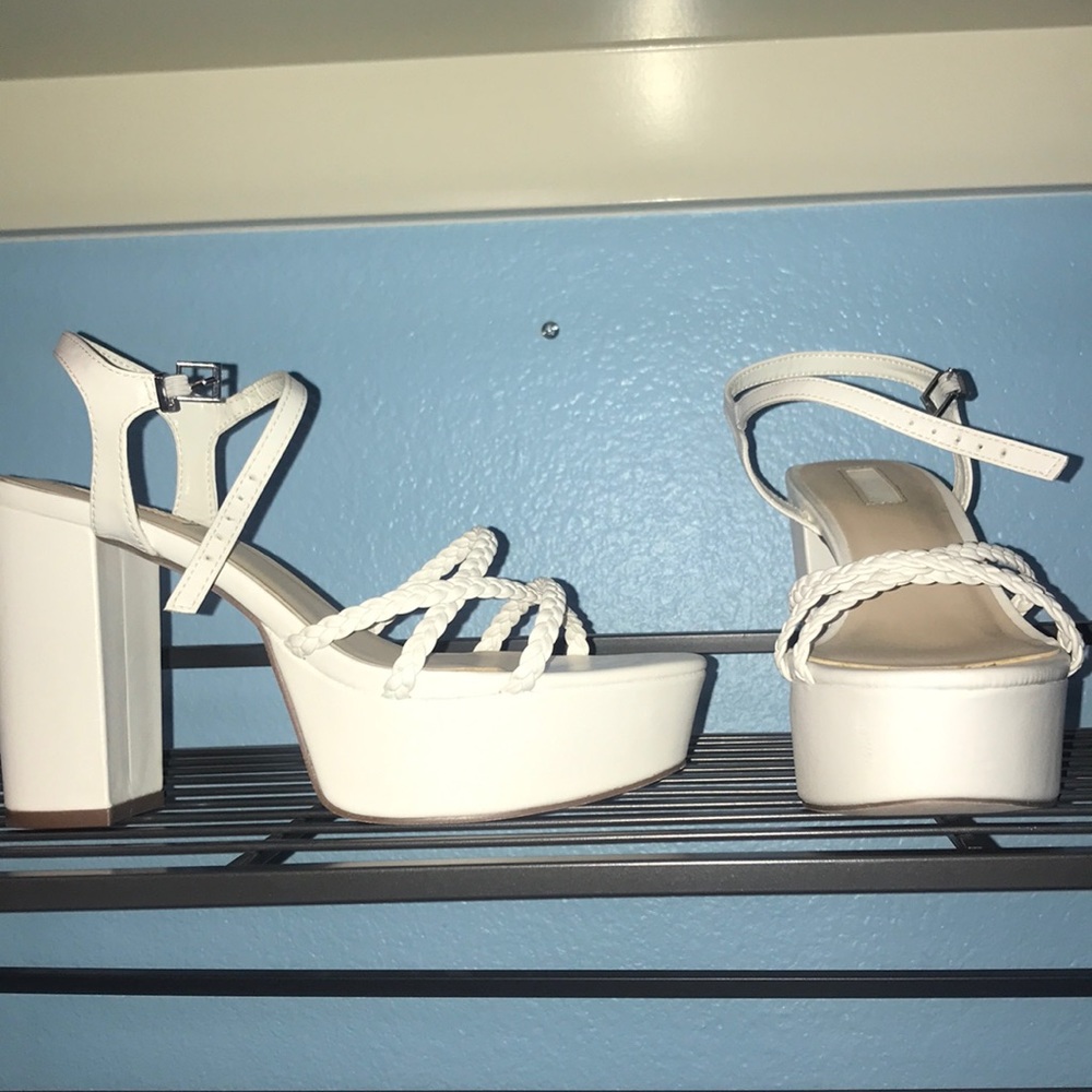 White Faux Leather Platform Heels